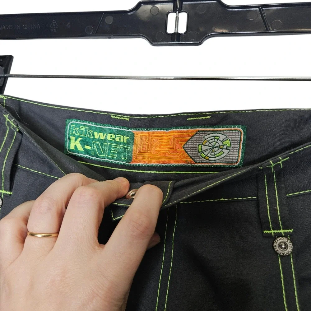 Kikwear Vintage 90s Y2k Wide Leg Rave Baggy Pants Neon Reflective Skater Rare 38